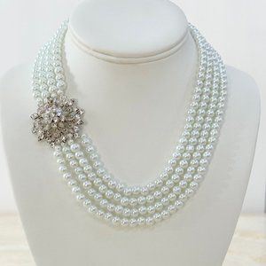 Swarovski Pearls 4 row White Necklace for all occasion, bridal, weddings,